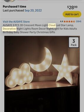 3-Piece Cloud, Moon & Star LED Night Lights - Warm White